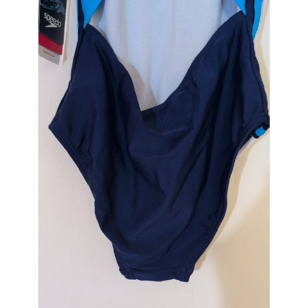 NWT Speedo Girl's Blue Swimsuit One Piece Infinity Splice Thick Strap - Size 10 - Picture 7 of 12